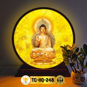 Tranh in trúc chỉ có đèn Treo Phòng Thờ, Trang Trí, Decor phòng thờ, đèn hào quang